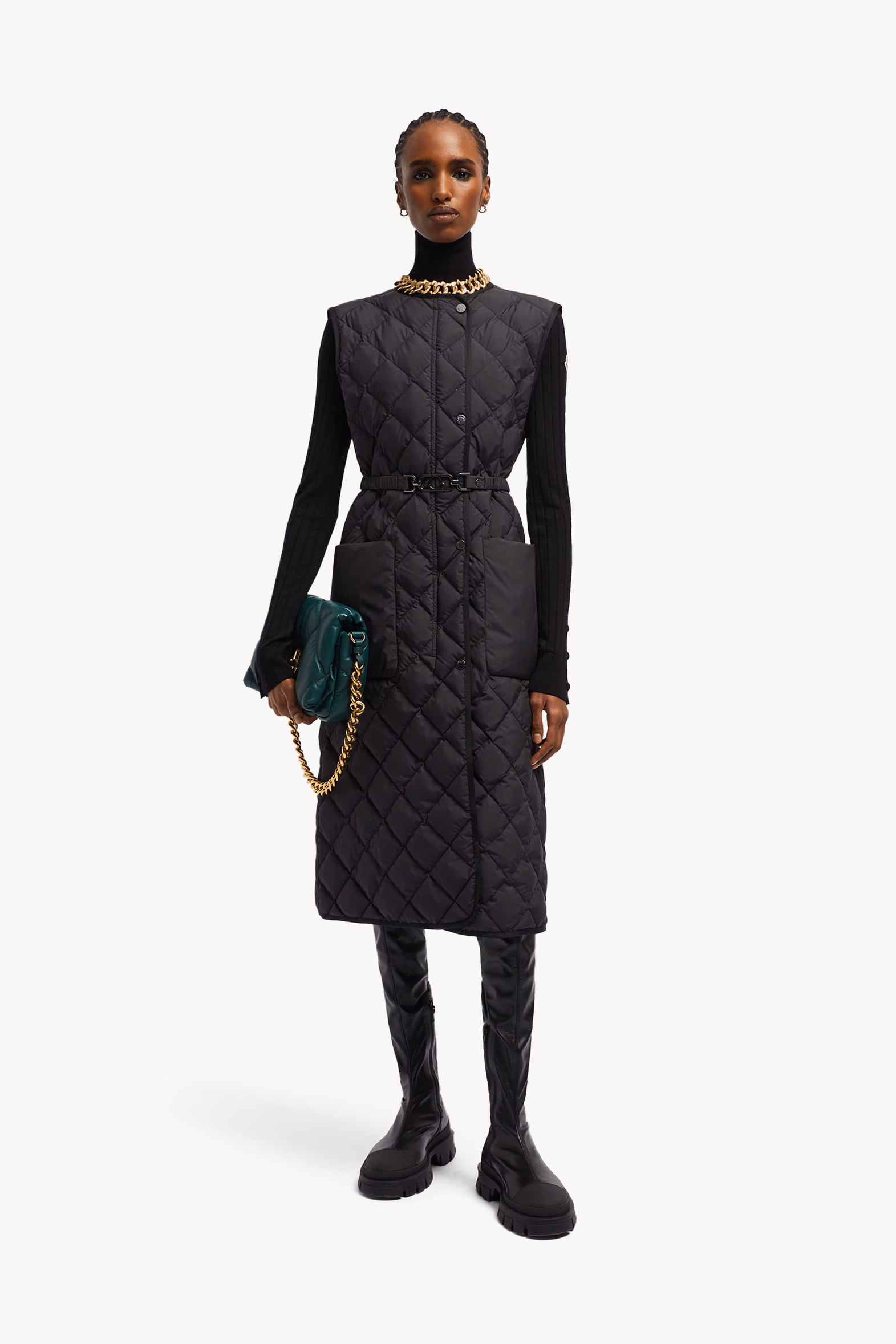 Doudoune longue sans manches Butor à matelassage losange Femmes Noir Moncler 0